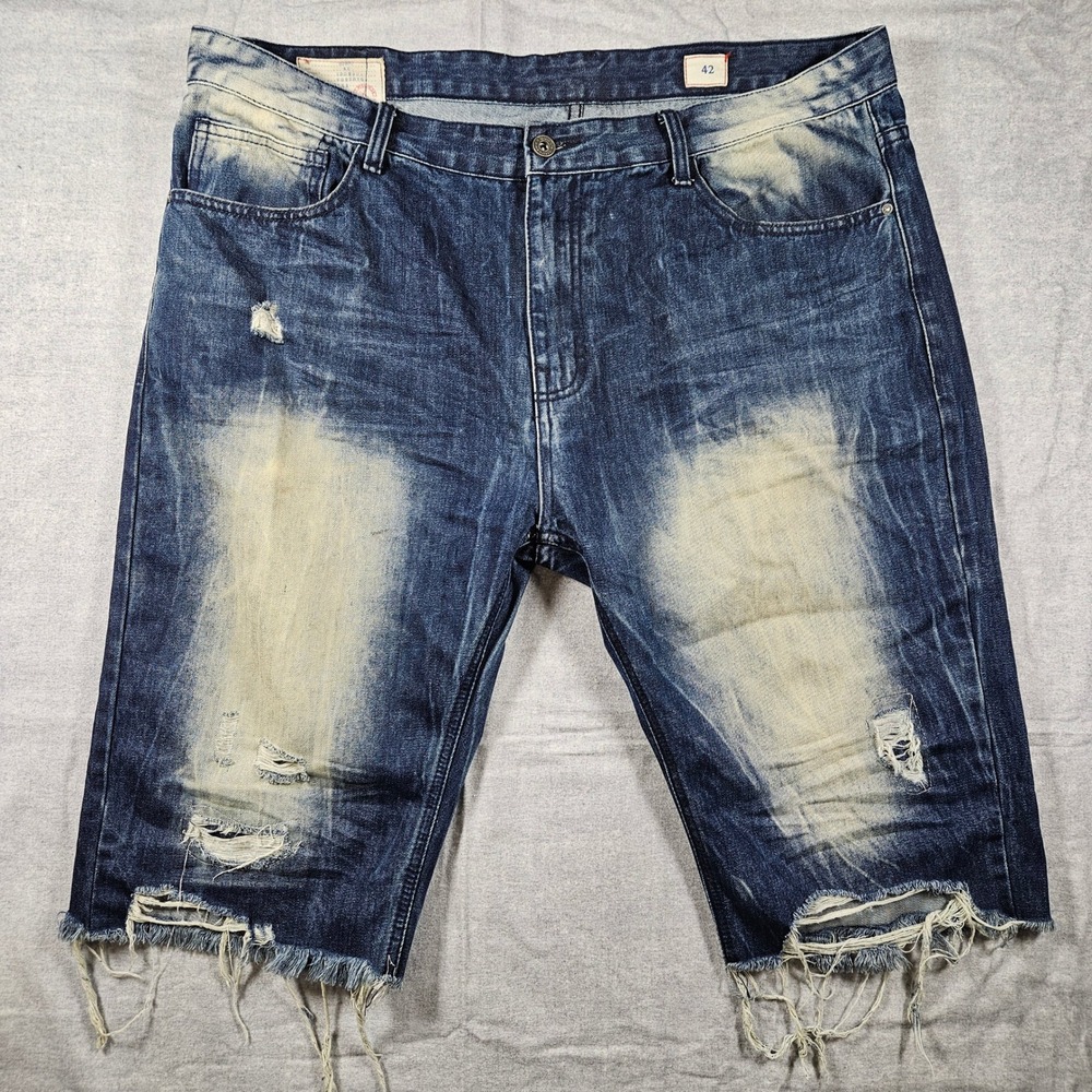 Smoke Rise Mens Distressed Denim Shorts‎ Blue Frayed Hem Size 42 Streetwear